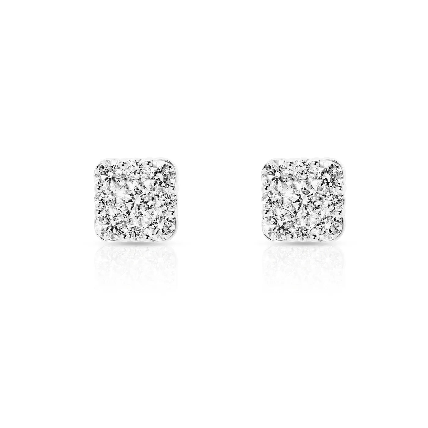 LeRongé Diamond Cushion Cluster Stud Earrings