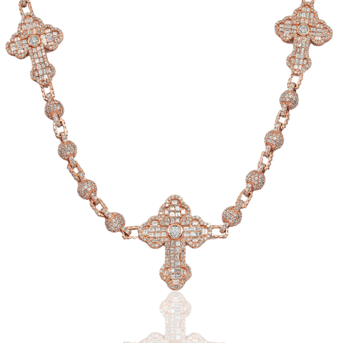 LeRongé Diamond Rosary Cross Link Chain in Rose Gold