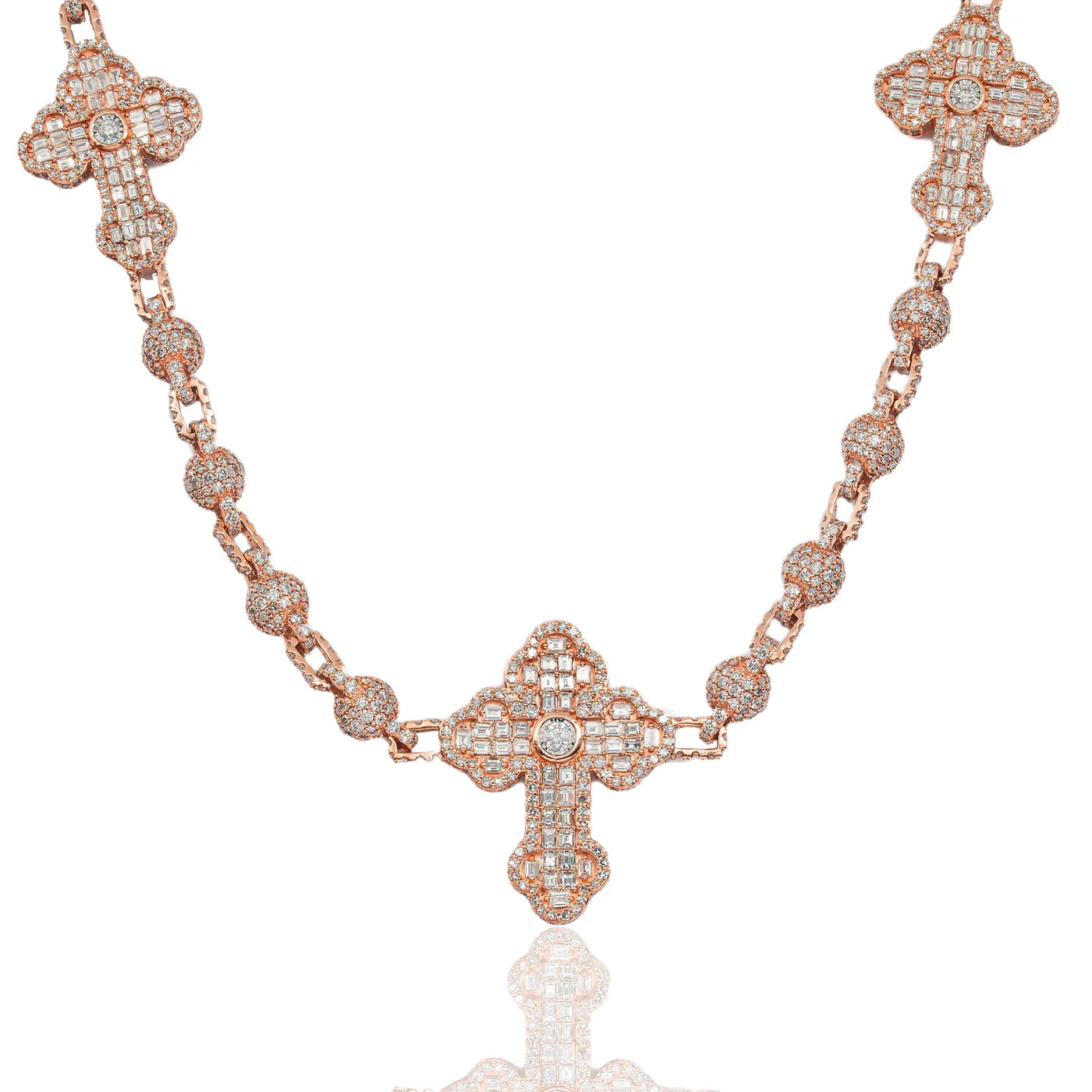 LeRongé Diamond Rosary Cross Link Chain in Rose Gold