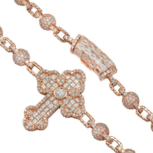 LeRongé Diamond Rosary Cross Link Chain in Rose Gold