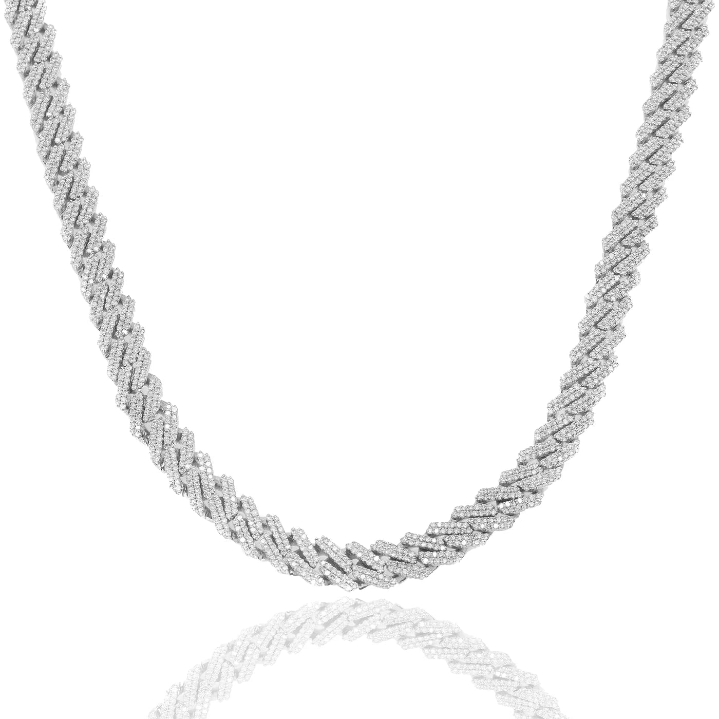 LeRongé Diamond Prong Cuban Necklace in white gold