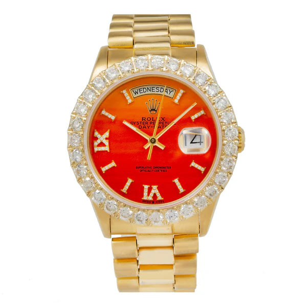 Rolex day-date 36mm orange diamond bezel and numerals